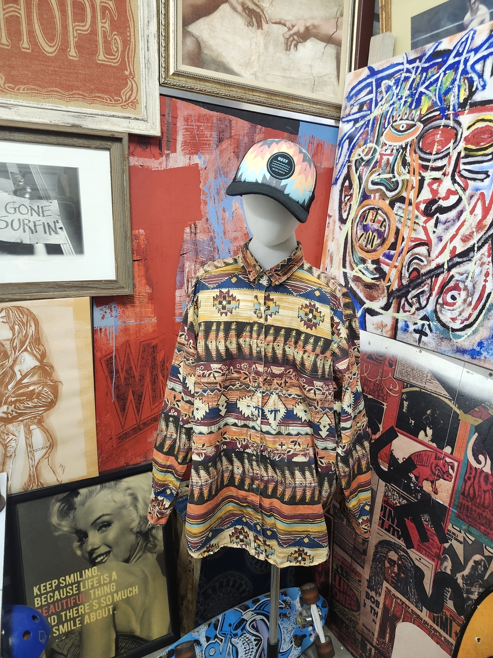 Vintage Western Print Long-Sleeve Dress Shirt in Rust & Navy